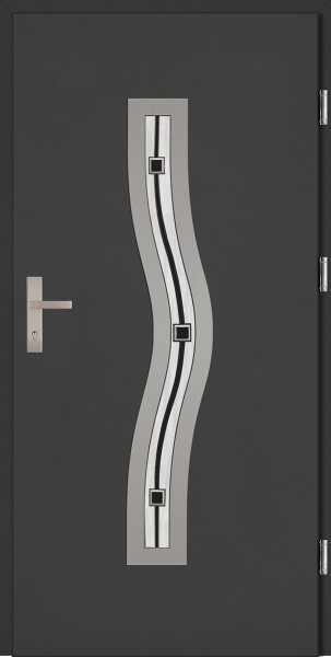 Drzwi zewnętrzne wejściowe antracyt ramka INOX Rino Plus DIP 68 mm