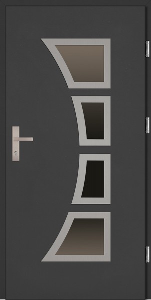 Drzwi zewnętrzne wejściowe antracyt ramka INOX Mario Plus 68 mm