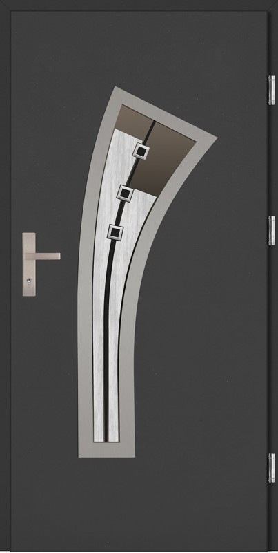 Drzwi zewnętrzne wejściowe antracyt ramka INOX Leonardzo Plus DIP 68 mm
