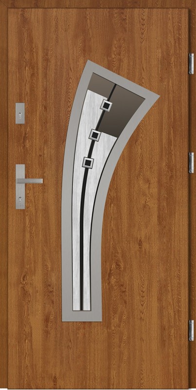 Drzwi wejściowe zewnętrzne złoty dąb ramka INOX Leonardo DIP 56 mm