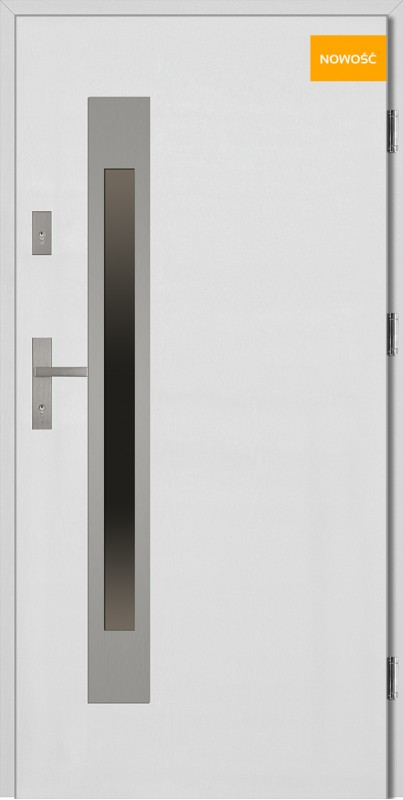 Drzwi wejściowe białe 90 cm ramka INOX Fabio Uno Płaskie SETTO