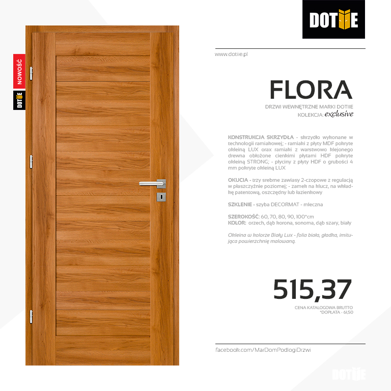 Drzwi wewnętrzne do pokoju bez szyb model FLORA marki DOTIIE