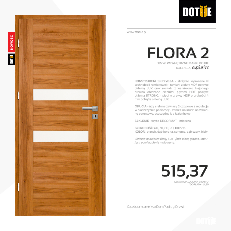 Drzwi wewnętrzne do łazienki model FLORA 2 marki DOTIIE