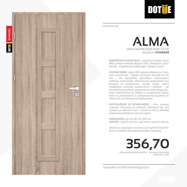 Drzwi wewnętrzne do pokoju bez szyb model ALMA marki DOTIIE