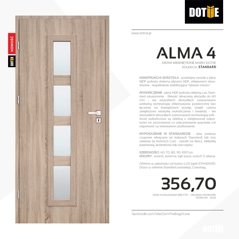 Drzwi do pokoju przeszkolne model ALMA 4 marki DOTIIE