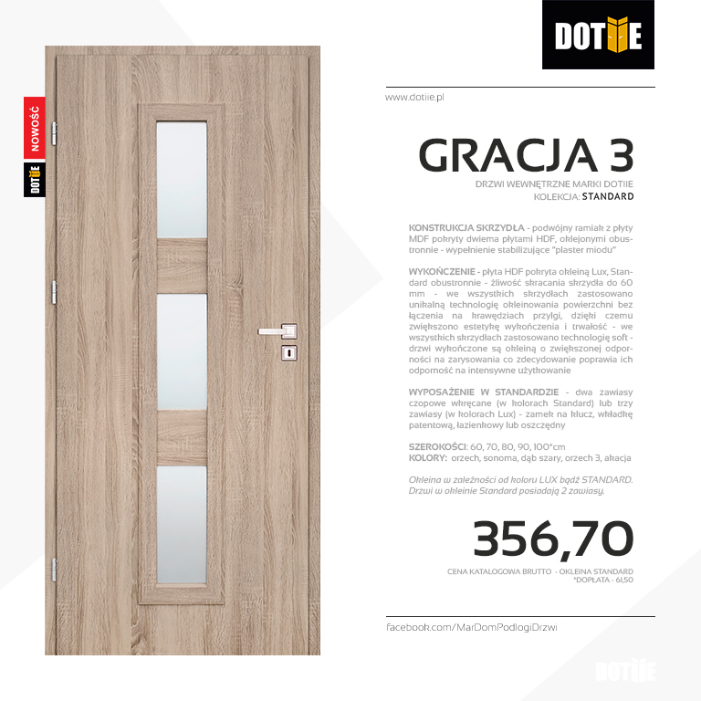 Drzwi do pokoju przeszkolne model GRACJA 3 marki DOTIIE