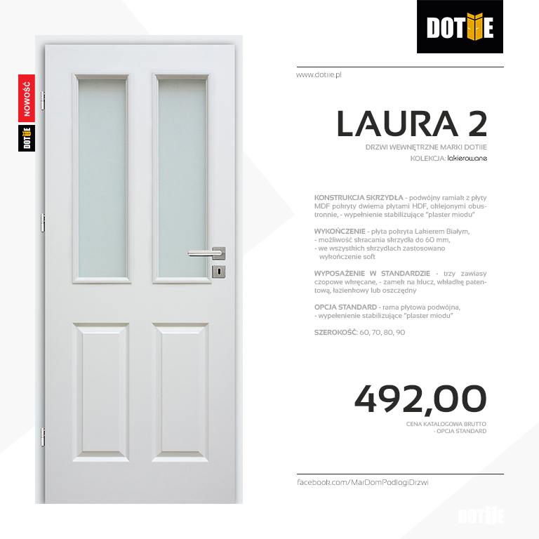 Drzwi do pokoju model LAURA 2 z szybą marki DOTIIE