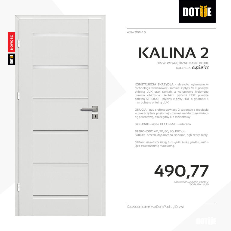 Drzwi wewnętrzne do łazienki model KALINA 2 marki DOTIIE