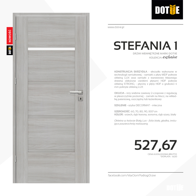 Drzwi wewnętrzne do łazienki model STEFANIA 1 marki DOTIIE
