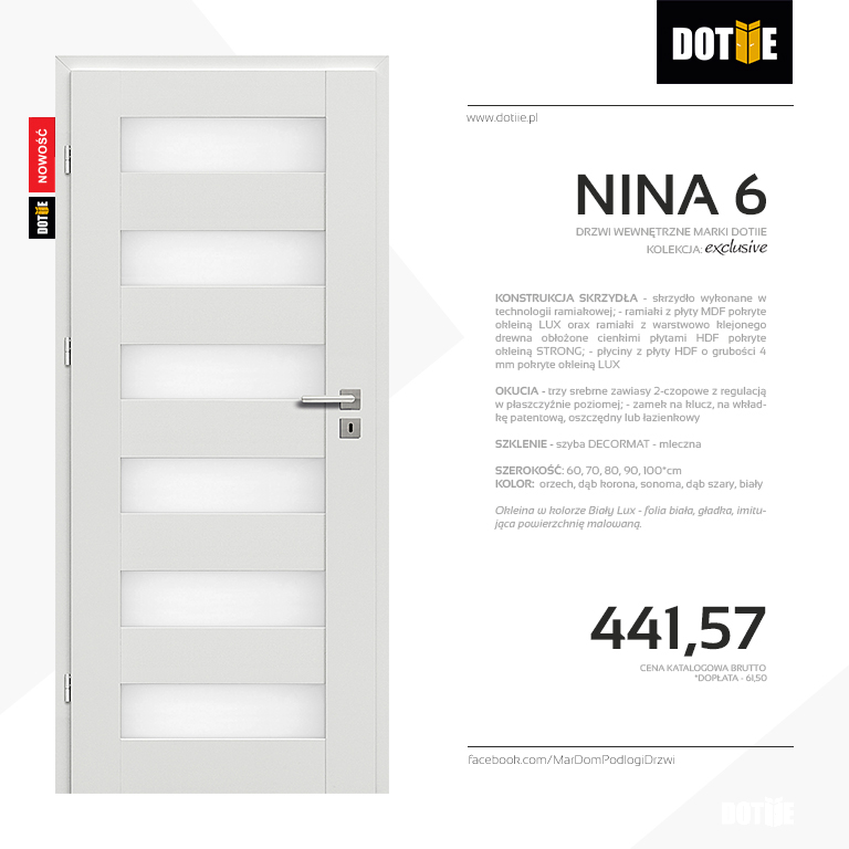 Drzwi do pokoju przeszklone model NINA 6 marki DOTIIE