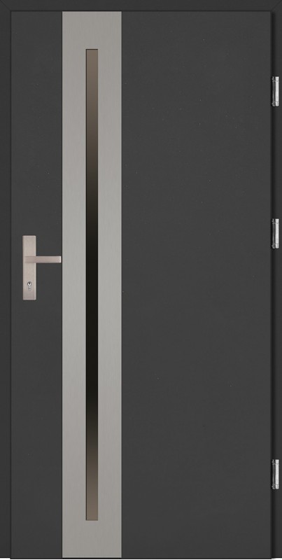 Drzwi zewnętrzne wejściowe antracyt ramka INOX Matteo Uno Plus 68 mm