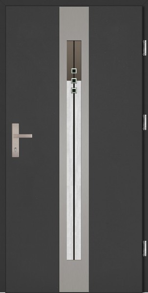 Drzwi zewnętrzne wejściowe antracyt ramka INOX Sergio Plus DIP 68 mm