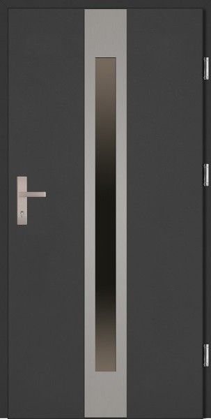 Drzwi zewnętrzne wejściowe antracyt ramka INOX Sergio Plus 68 mm