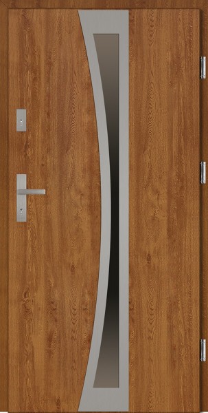Drzwi wejściowe zewnętrzne złoty dąb ramka INOX Ivo 56 mm