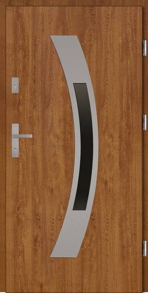Drzwi wejściowe zewnętrzne złoty dąb ramka INOX Antonio 56 mm