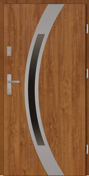 Drzwi wejściowe zewnętrzne złoty dąb ramka INOX Luciano Uno 56 mm