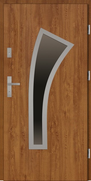 Drzwi wejściowe zewnętrzne złoty dąb ramka INOX Leonardo 56 mm