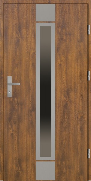 Drzwi zewnętrzne wejściowe złoty dąb ramka INOX Alfredo 92 SETTO
