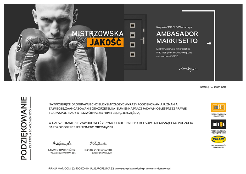 Podziękowanie dla Pawła Sokołowskiego