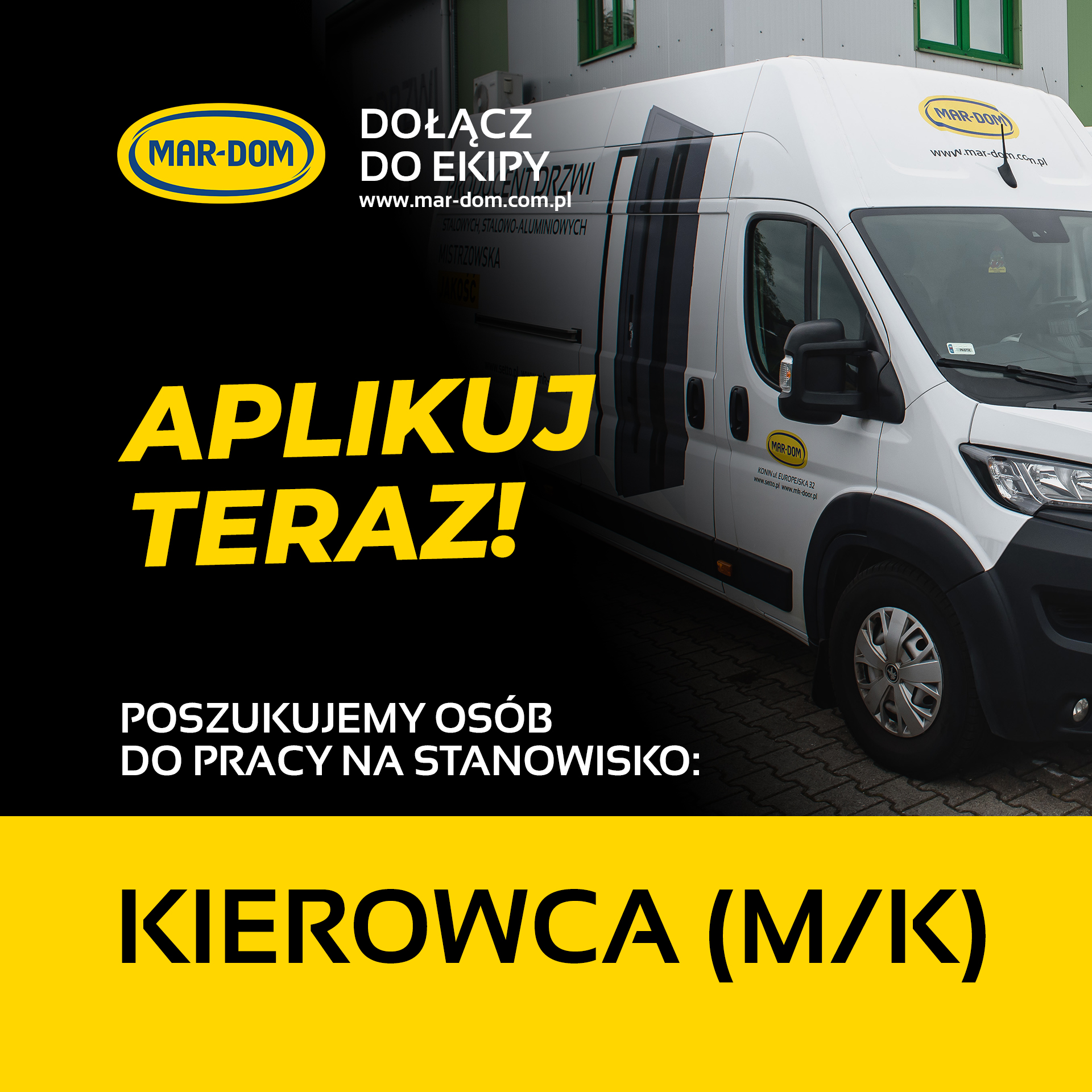 Praca Konin - Serwisant / kierowca drzwi zewnętrznych