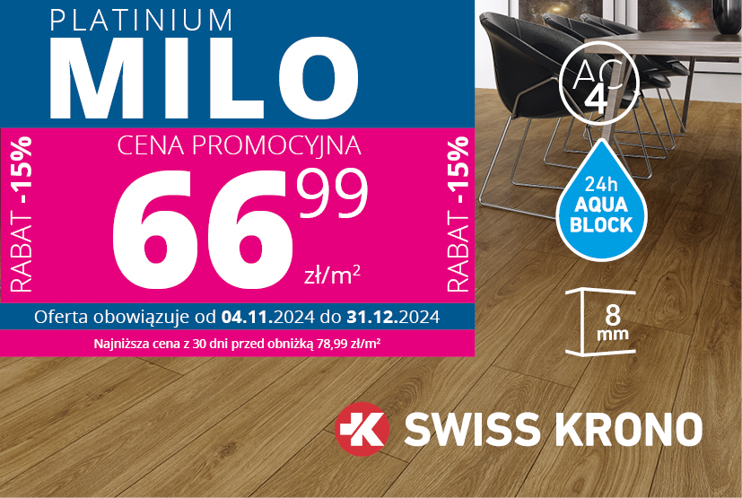 Rabat - 15 % na podłogi SWISS KRONO z kolekcji MILO