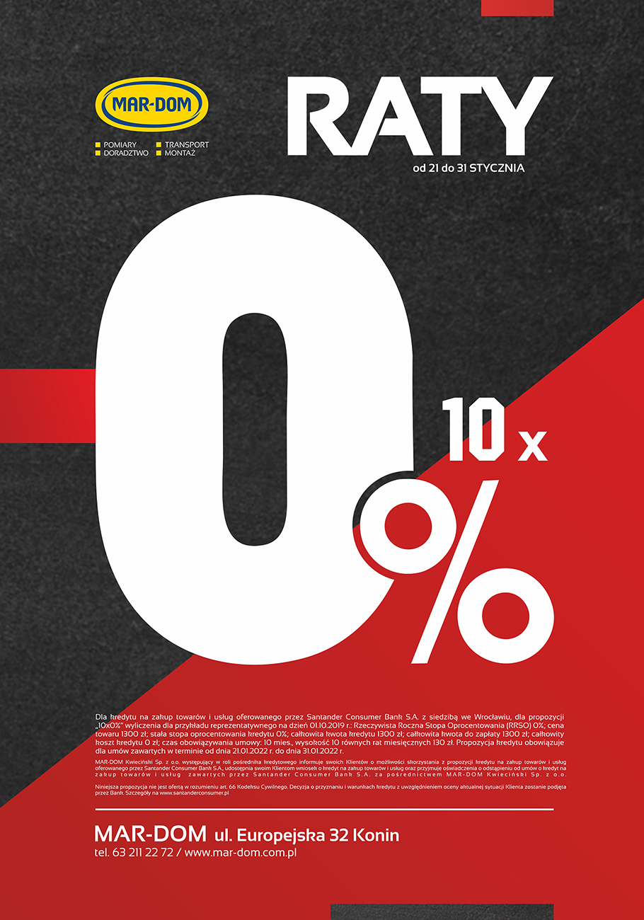 Raty 10x0% na drzwi zewnętrzne, drzwi wewnętrzne, panele podłogowe i okna w MAR-DOM Konin