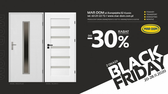 Promocje z okazji Black Friday na drzwi, okna, panele, kostkę brukową w MAR-DOM Konin