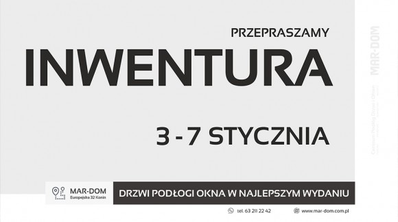 3-7 stycznia INWENTURA