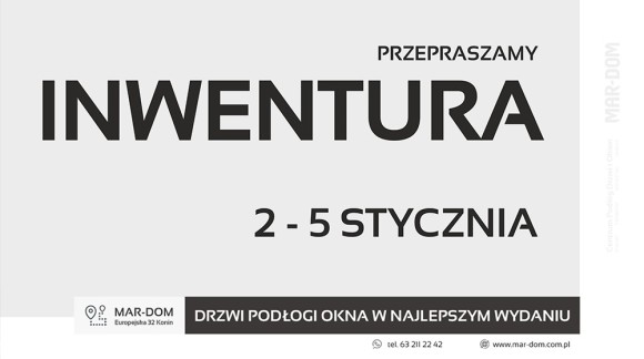 2 - 5 stycznia INWENTURA